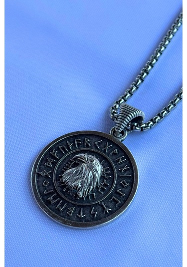 Kartal Viking El İşçiliği Paslanmaz Çelik Zincir Erkek Kolye Gümüş