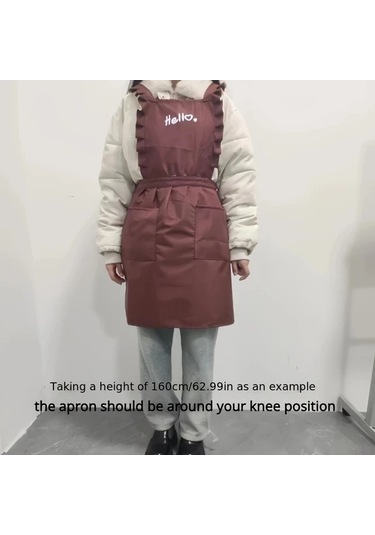 Lumaworld 1 Adet Şık Prenses Tarzı Önlük - Çift Cep, Fırfır Detay, Hello Baskı, Polyester, Barista Üniforması