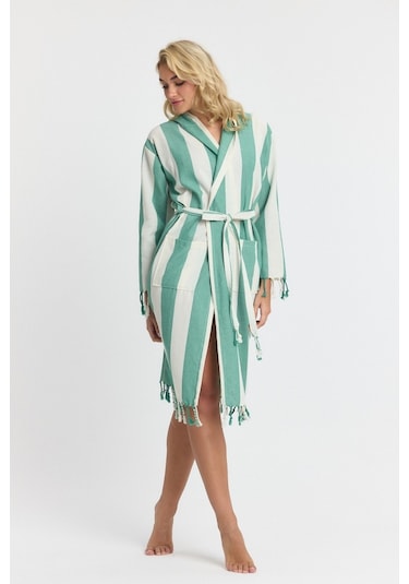 Mulberry Striped Peştemal Bornoz Banyo Ve Plaj Elbisesi Yeşil