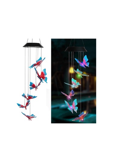 Jeehugo Güneş Enerjili Renk Değiştiren Kelebek Zil Lambası - Bahçe Ve Bahçe Dekorasyonu Işıklı Aydınlatma Kırmızı - Mavi