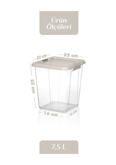 2'li Organizer Box 7,5l Un Bakliyat Erzak Kabı Kilit Kapaklı Düzenleyici Deterjanlık Saklama Kutusu Bej
