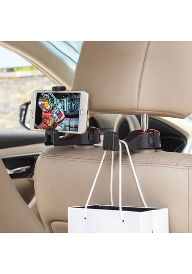 Tenfowee 360 Dönebilen Araç Başlığı Çengeli - Telefon Tutuculu Pratik Saklama Kancası GÜMÜŞ