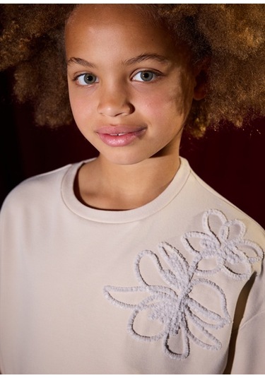 Mayoral Bej Kız Çocuk Pul Detaylı Sweatshirt 7421 Bej