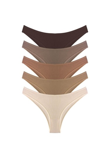 Kadın Pamuklu Ve Likralı Fitilli Kaşkorse Brezilya Külot 5'li Paket-2 Çok Renkli 2 Çok Renkli