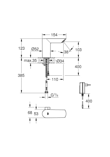 Grohe 36453000 Bau Cosmopolitan E Fotoselli Lavabo Bataryası