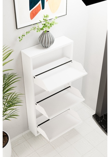 3 Kapaklı Metal Ayakkabılık Beyaz Beyaz