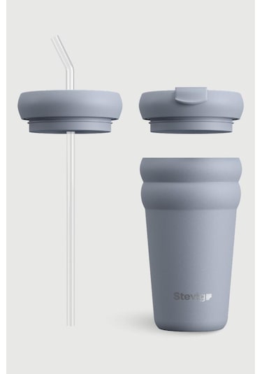 Stevig 3 Bubble Two-cap Straw Tumbler Çelik Termos 600 Ml Zen Blue St-246 Mavi