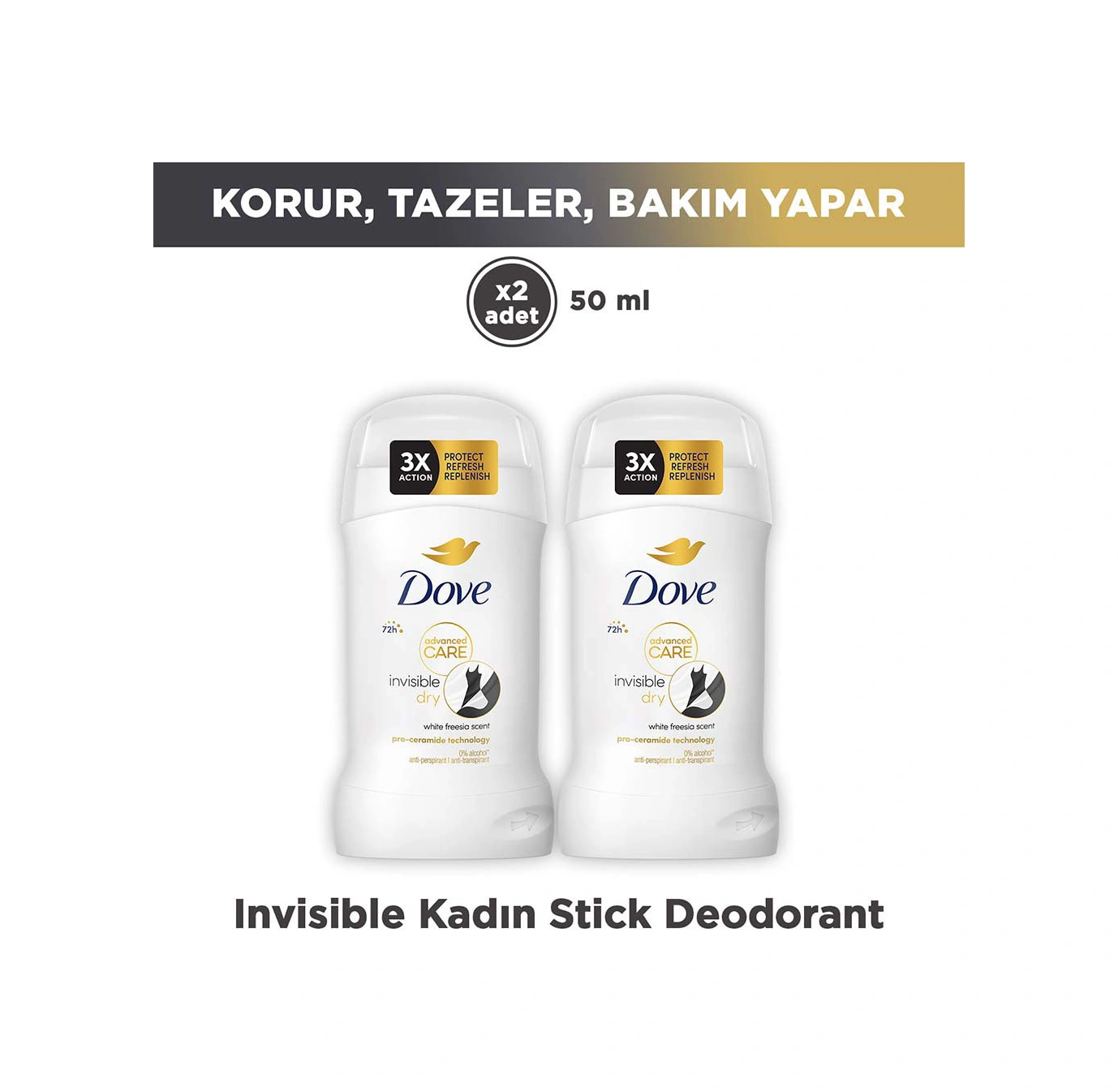 Dove Kadın Stick Deodorant Invisible Dry Advanced Care 72 Saat 50 Ml X2
