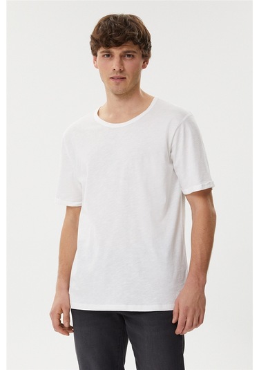 Lee Cooper Thomas Erkek Oversize Bisiklet Yaka T-Shirt Off Beyaz-14722 Beyaz
