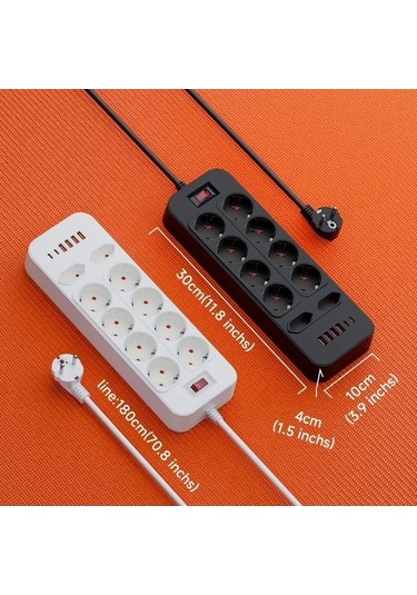 Besthome1 Dream011 Siyah 3680w Avr. Fişi 16sı 1 Arada 10a 6 Usb 2 Type C 18m Kablosu Ev Ofis Paneli Güç Dağıtma