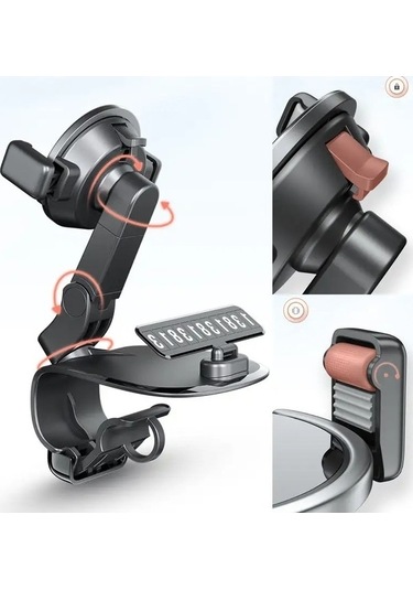 Wondernest 088 Park Telefonu İşaretli 360 Derece Dönen Araba Panel Telefon Tutucu Siyah Siyah
