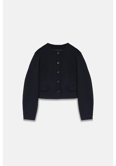 Kadın Lacivert Balon Kol Crop Blazer Lacivert