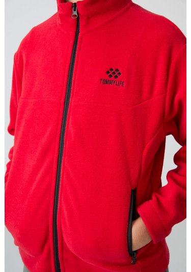 Tommy Life Kırmızı Kalın Yumuşak Dokulu Standart Fit Nakışlı Polar Erkek Çocuk Sweatshirt - 11223 Kırmızı