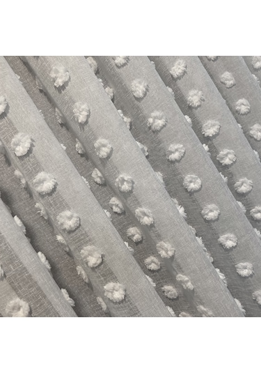 Perdefony Ponpon Keten Tül Perde ekru