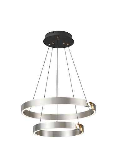 Late Gri İki Katlı Yuvarlak 69 Watt Modern Sarkıt Salon Led Avize Gri