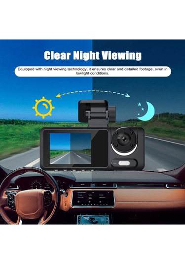 Xindoker Üçlü Kamera Araba Kaydedici - Ön+iç+arka Eşzamanlı Kayıt, 1080p Hd Gece Görüşü, Wıfı Yok Standart Paket