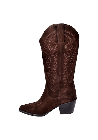 Pullman Hakiki Deri İşlemeli Western Kadın Çizme Plm-011 Kahve Süet Kahve Süet