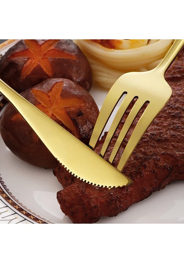 12 Parça Sofra Takımı Kaşık Bıçak Çatal Parlak 410 Paslanmaz Çelik Çatal Bıçak Takımı Ev Restoran İçin Altın