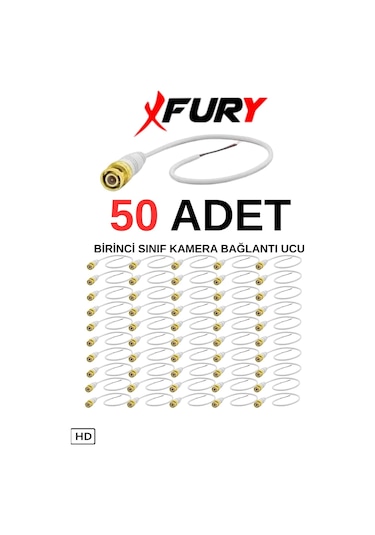 Fury 50 Adet A Kalite Kablolu Hazır Bnc Kablolu Konnektör