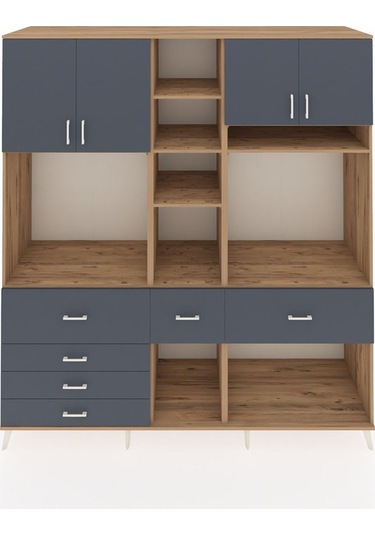 Kronos Dolap 11 Raflı 6 Çekmeceli 4 Kapaklı 220x59x243 Çam-antrasit/antrasit Antrasıt/antrasıt