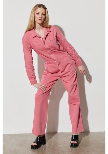 Kick Flare Regular Fit Normal Kesim Gömlek Yaka Geniş Paça Pembe Tulum W237XMP63 Pembe