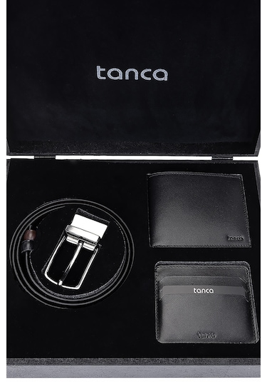 Tamer Tanca Erkek Hakiki Deri Siyah Set Kutusu 1155 3 Lu Klsk Set Sıyah Dr Siyah
