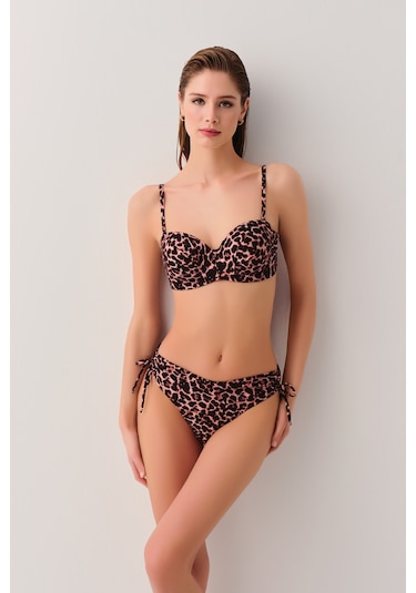 Suwen Leopard Yanı Büzgülü Bikini Alt Sb25415543543 Leopar Desenli