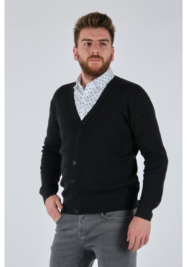 De Blasıo Minimalist V Yaka Erkek Hırka - Oversized & Şık Marengo