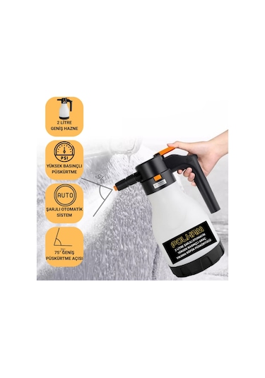 Polham 2 Litre Şarjlı Otomatik Yüksek Basınçlı Araç Yıkama Köpük Püskürtücü El Pompası, Çok Amaçlı Köpük Pompası