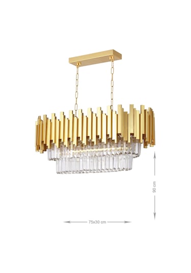 Avizemoda Sima 75X30 Cm'Lik Kristal Cam Taşlı Lüks Yemek Masası Üstü Avize - (Sarı Yaldız)