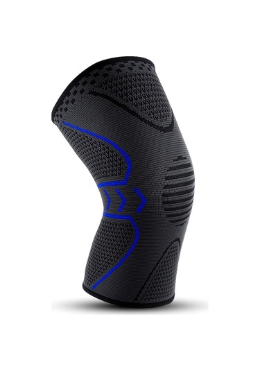 Xl Siyah-mavi Tekli Spor Dizlik, Silikonlu Yastık Ve Yaylı Destek, Koşu-sürek-cycling İçin Nemlendirici Ve Nem Tutan Fiber Diz Koruyucu Mavi Mavi