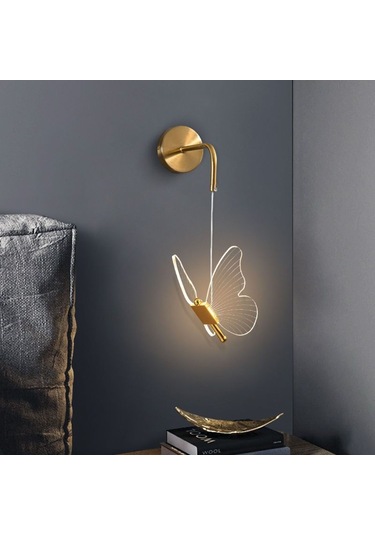 Symbee Altın Kelebek 3 Renkli Işıklı Odalar İçin Konforlu Dekoratif Duvar Lambası - 1-a Modeli Altın