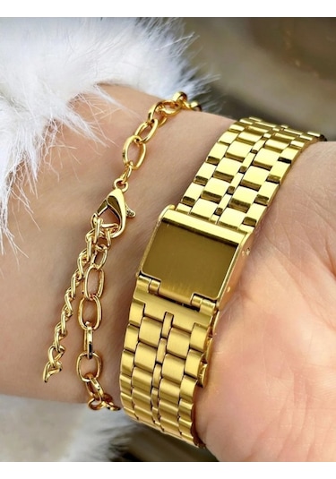 Altın Unisex Çelik Kol Saati Gold