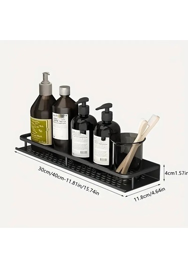 Alüminyum Raf Banyo Depolama Rafı Duvara Monte Kozmetik Depolama Siyah