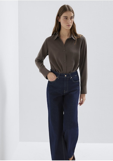 Mavi - Tencel Liyosel Karışımlı Kahverengi Gömlek 1211374-70238 Kahverengi