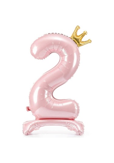 2 Rakam Bebe Pembesi Renkli Ayaklı Ve Kral Taç'lı Folyo Balon 34 İnç 76 Cm Pembe