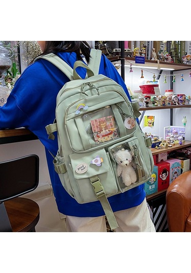 Moveevo Kadınlar İçin Pembe Okul Çantası - Hafif, Büyük Kapasiteli,韩版 Stili, Rozet Aksesuarı İle Öğrenci Sırt Çantası Pembe