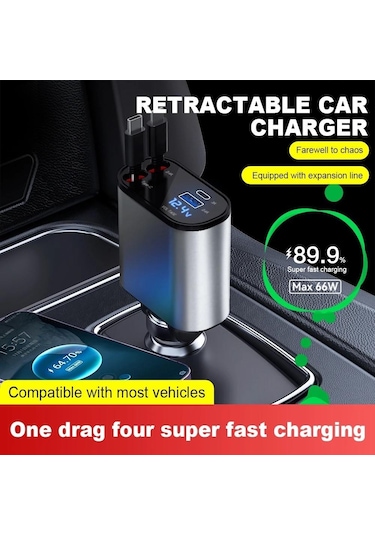 86w 4'ü 1 Arada Araç Çakmak Uyumlu Usb-c Lightning Esnek Kablolu Usb Usb-c Girişli Şarj Cihazı