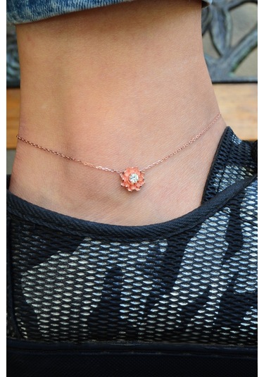 Argentum Concept Zirkon Taşlı 925 Ayar Gümüş Çiçek Halhal - H002001 Pembe