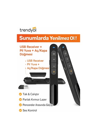 Dailytech Kablosuz Sunum Kumandası Presenter 2.4ghz Usb Powerpoint Clicker Ses Link Kontrol