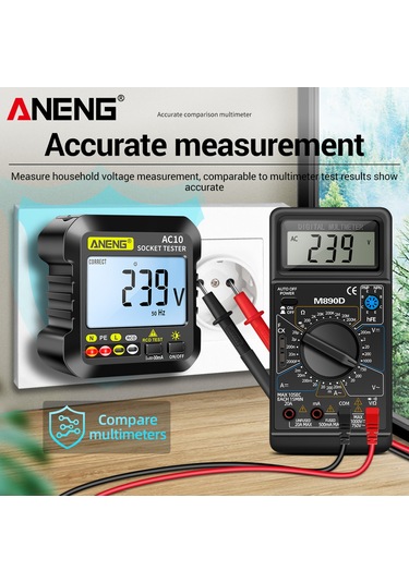 Geeroyoo Aneng Ac10 Avrupa Standartı Elektrik Prizi Test Cihazı - Polarite Ve Faz Testeri Pil Dahil Değil