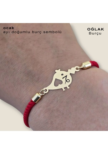 Archin Ocak Ayı Doğumlarına Kırmızı Örgülü 14 Ayar Altın Plakalı Minik Kuş Motifli Hediye Bileklik-363ay Ocak