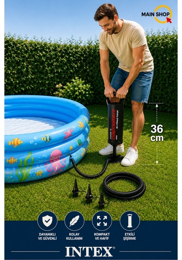 Mainshop Intex Double Quick I Pratik El Pompası Şişme Yatak Havuz Bot Pompası 36 Cm M-68614
