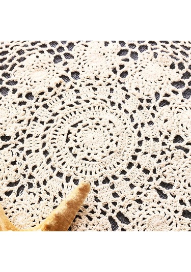 Bej Yuvarlak Masa Örtüsü Bardak Altlığı Peçete Masa Örtüsü Tığ Işi Dantel Pamuk Kapak Mat Ziyafet Düğün Dekorasyon 40cm Bej