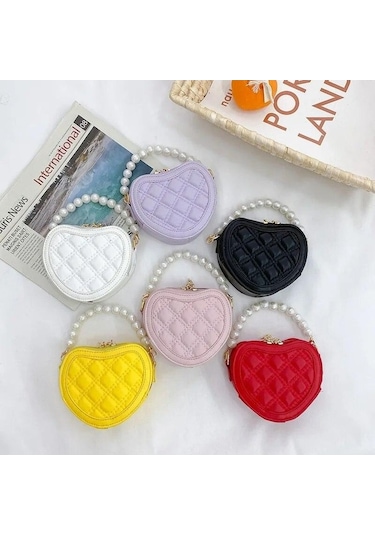 Ebitda Beyaz Inci Kolu Kızlar Mini Omuz Askılı Çanta Prenses Cüzdan Bozuk Para Cüzdanı Çanta Sevimli Çocuk Kalp Şeklinde Crossbody Çanta Beyaz