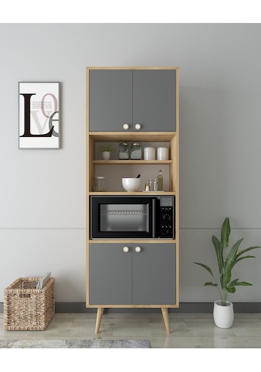 Floradesign Lavin180 Çok Amaçlı Dolap /fırın Dolabı /mutfak Organizeri Meşe+antrasit