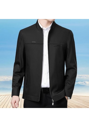 Portmanto Yaka Orta Yaşlı Baba Ceket Düz Renk Uzun Kollu Pürüzsüz Fermuar Kapatma Sıcak Mavi Portmanto Yaka Orta Yaşlı Baba Ceket Düz Renk Uzun Kollu Pürüzsüz Fermuar Kapatma Sıcak Mavi