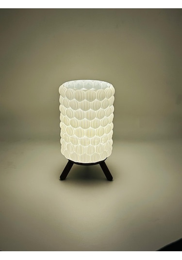 Origami Tasarım 3d Baskı Dekoratif Masa Lambası Pilli Mum Işıklı Geometrik Gece Lambası Beyaz