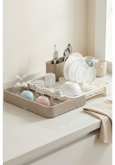 Krem Uzayabilir Sürgülü Bulaşık Sepeti, Lavabo/tezgah Üstü Açılır Kapanır Bulaşıklık Kurutma Sepeti Krem