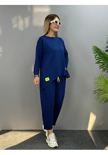 The İstanbul Kadın Iki Iplik Viskon Pamuk Kumaş Arma Detaylı Ikili Takım Lacivert